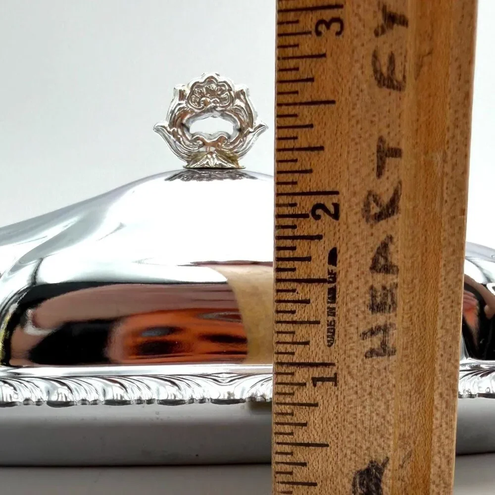 Vintage Silver Metal Butter Dish with Lid Glass Covered Butter Dish
